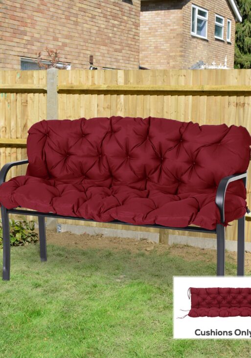 59" x 38" Tufted Bench Cushion for Outdoor Furniture, 3-Seater Replacement for Swing Chair, Patio Sofa/Couch, Wine Red