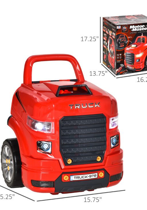 Mechanic Kids Truck Engine Toy Set, Car Service Play Set, Red