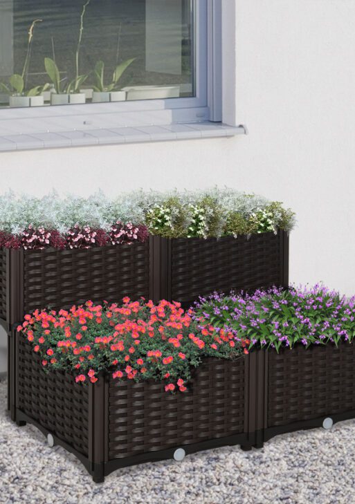 4 Piece Raised Garden Bed with Legs, Planter Box Raised Bed to Grow Flowers, Herbs & Vegetables, Brown