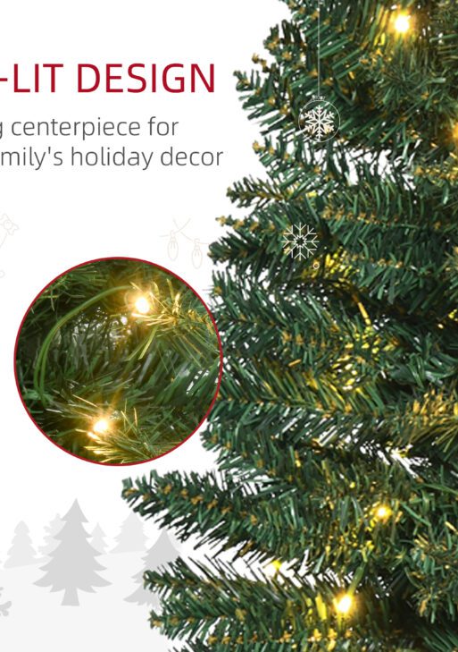 5' Tall Pre-Lit Slim Noble Fir Artificial Pencil Christmas Tree with Realistic Branches, 110 Warm White LED Lights and 294 Tips, Green