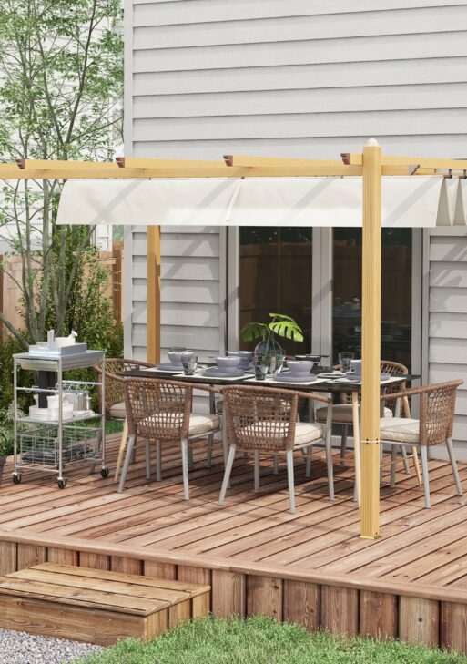 10' x 12' Retractable Pergola Canopy, Aluminum Pergola Sun Shade Shelter for Garden, Patio, Backyard, Deck, Cream