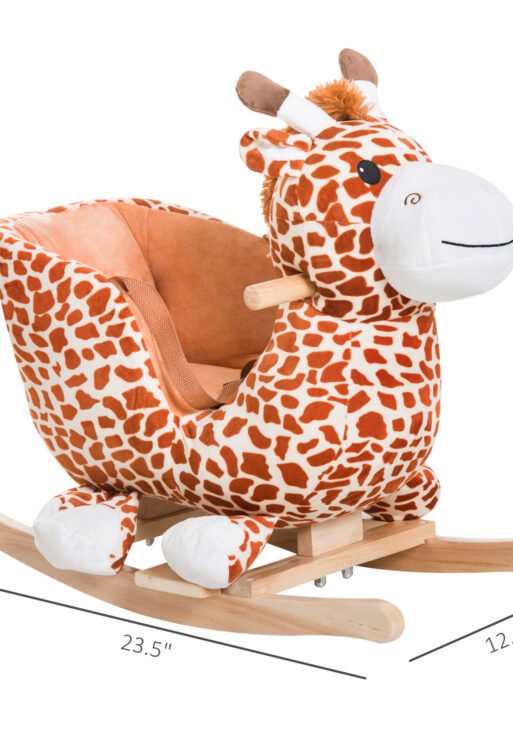 Kids Plush Rocking Horse Giraffe Style Themed Ride-On Chair Toy With Sound Brown