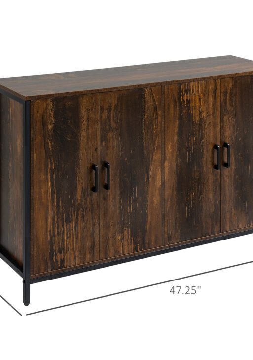 Industrial Sideboard Buffet Cabinet with Doors, Kitchen Cabinet, Coffee Bar Cabinet with Adjustable Shelves, Rustic Brown