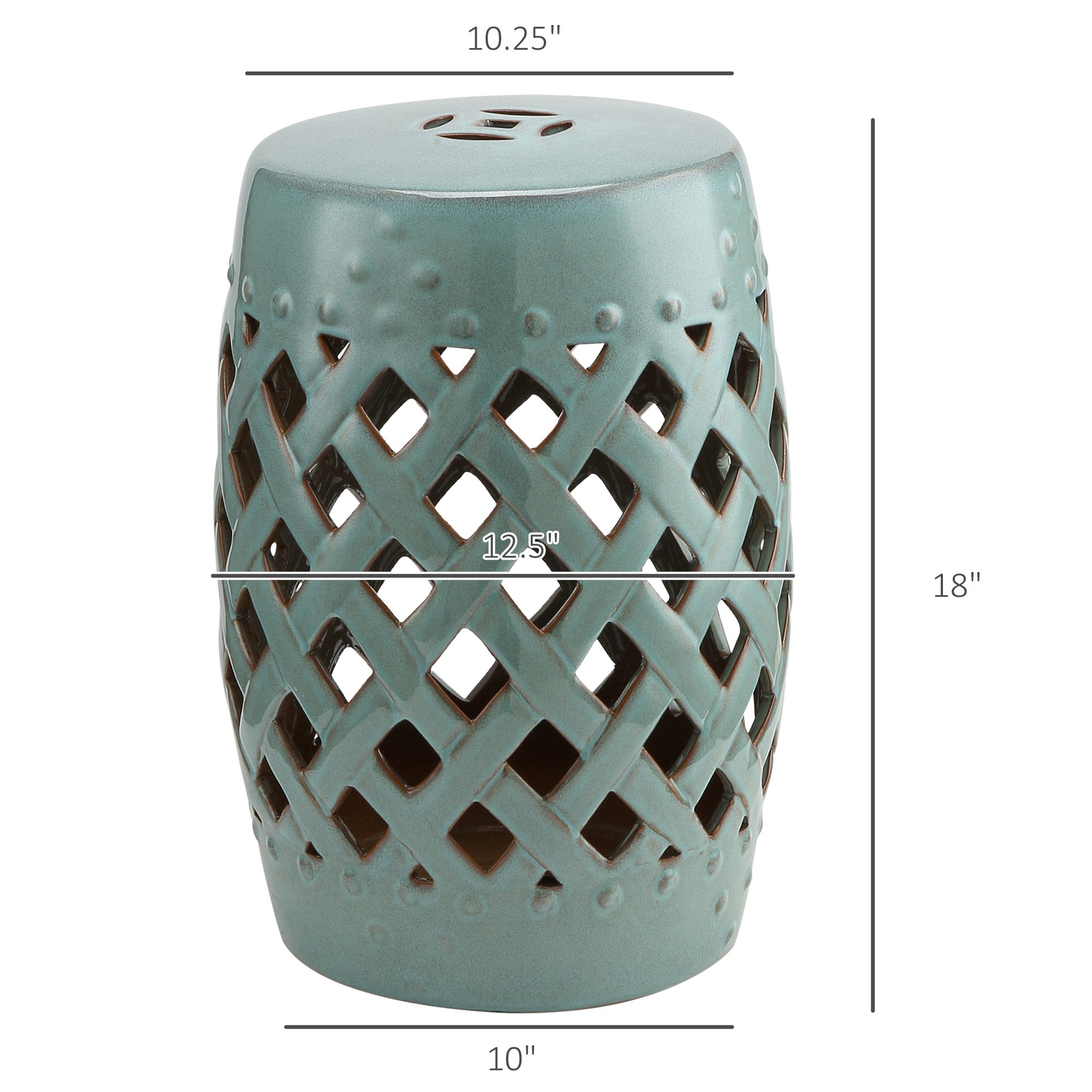 13" x 18" Ceramic Garden Stool with Woven Lattice Design & Glazed Strong Materials Decorative End Table, Antique Blue - Image 1