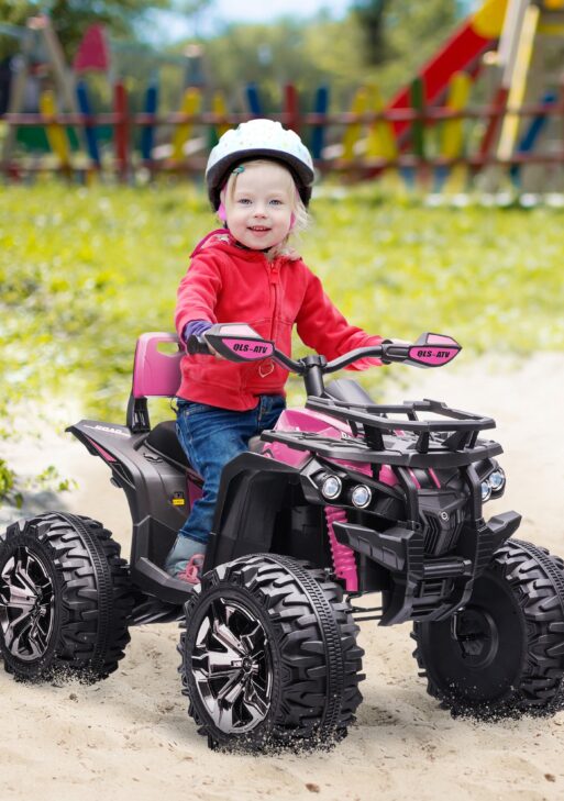 12V 4 Wheeler Kids ATV with Music, Headlights for 37-60 Months Boys and Girls, Pink