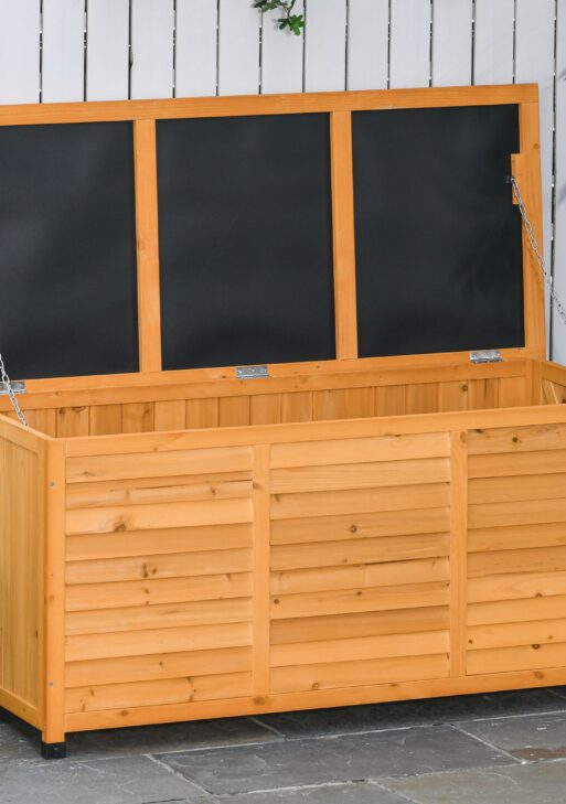 75 Gallon Wooden Deck Box, Outdoor Storage Container with Aerating Gap & Weather-Fighting Finish, Yellow