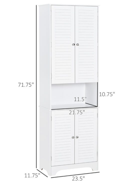 Tall Narrow Bathroom Storage Cabinet with Doors and Shelf Adjustability, Freestanding Linen Cabinet with 2 Cabinets and Countertop, White