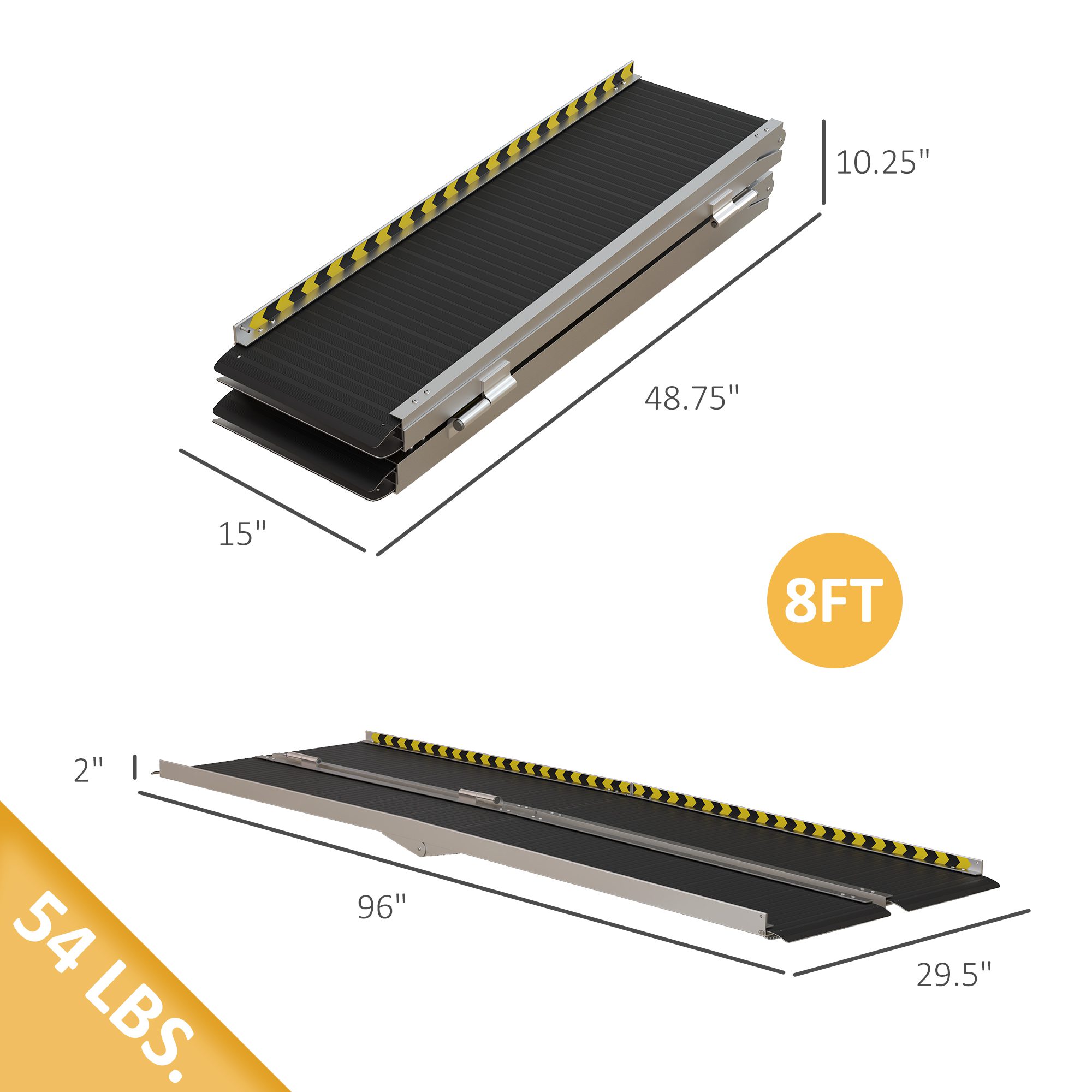FSA/HSA Eligible Wheelchair Ramp, 8FT Foldable Threshold Ramp, Aluminum Handicap Ramp with Non-Slip Surface, Transition Plates Above and Below for Home, Doorways, Steps, 600lbs Capacity - Image 1
