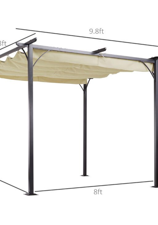 10' x 10' Outdoor Retractable Pergola Canopy, Metal Patio Shade Shelter for Backyard, Porch Party, Garden, Grill Gazebo, Beige