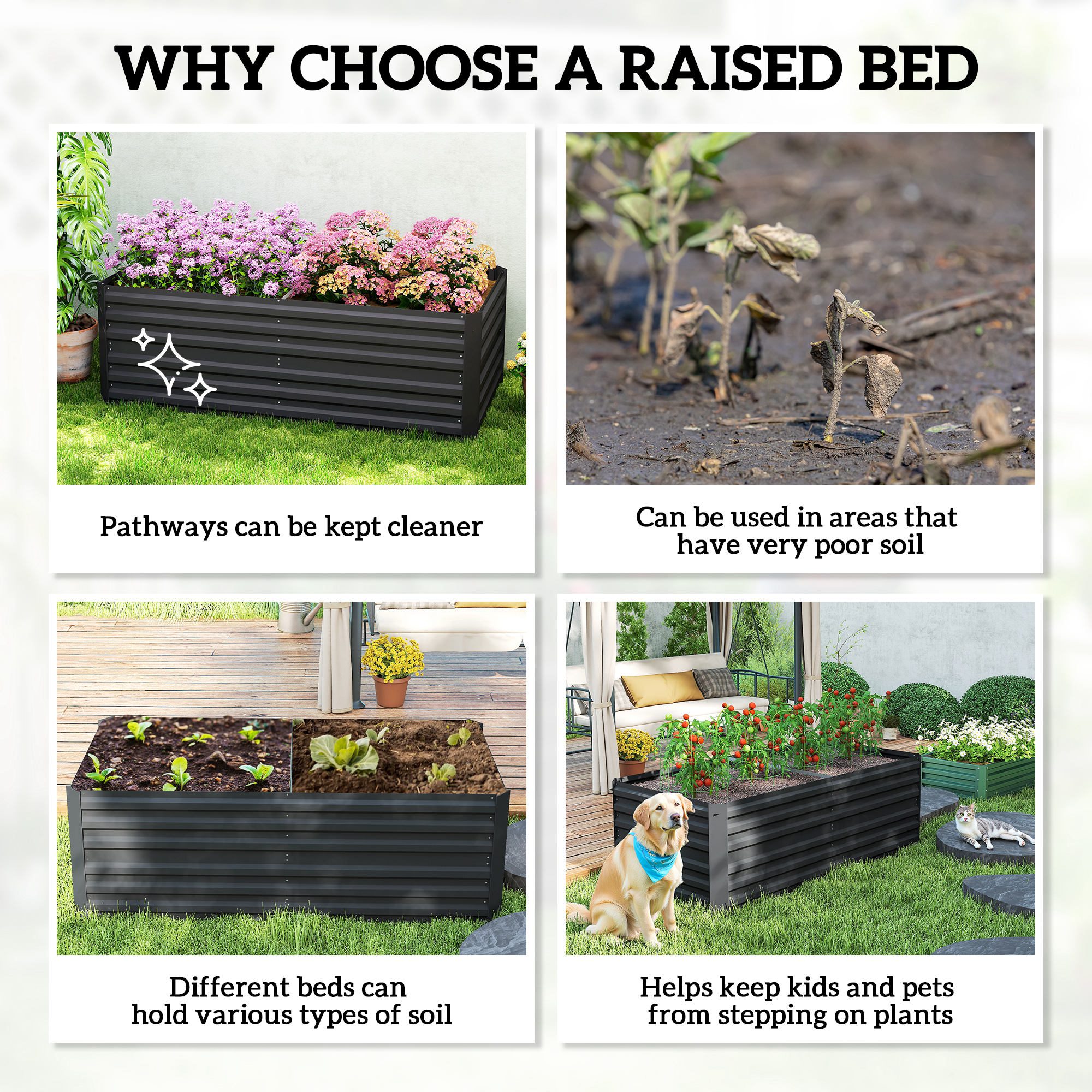 Galvanized Raised Garden Bed, Steel Outdoor Planters with Reinforced Rods, 71" x 36" x 23", Black - Image 4
