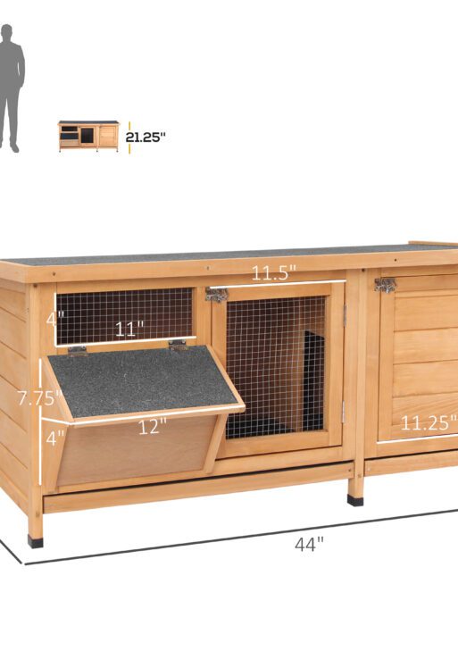 Large Bunny Hutch, Rabbit Cage with 2 Outside Areas and 1 Main House for Small Animals, Yellow