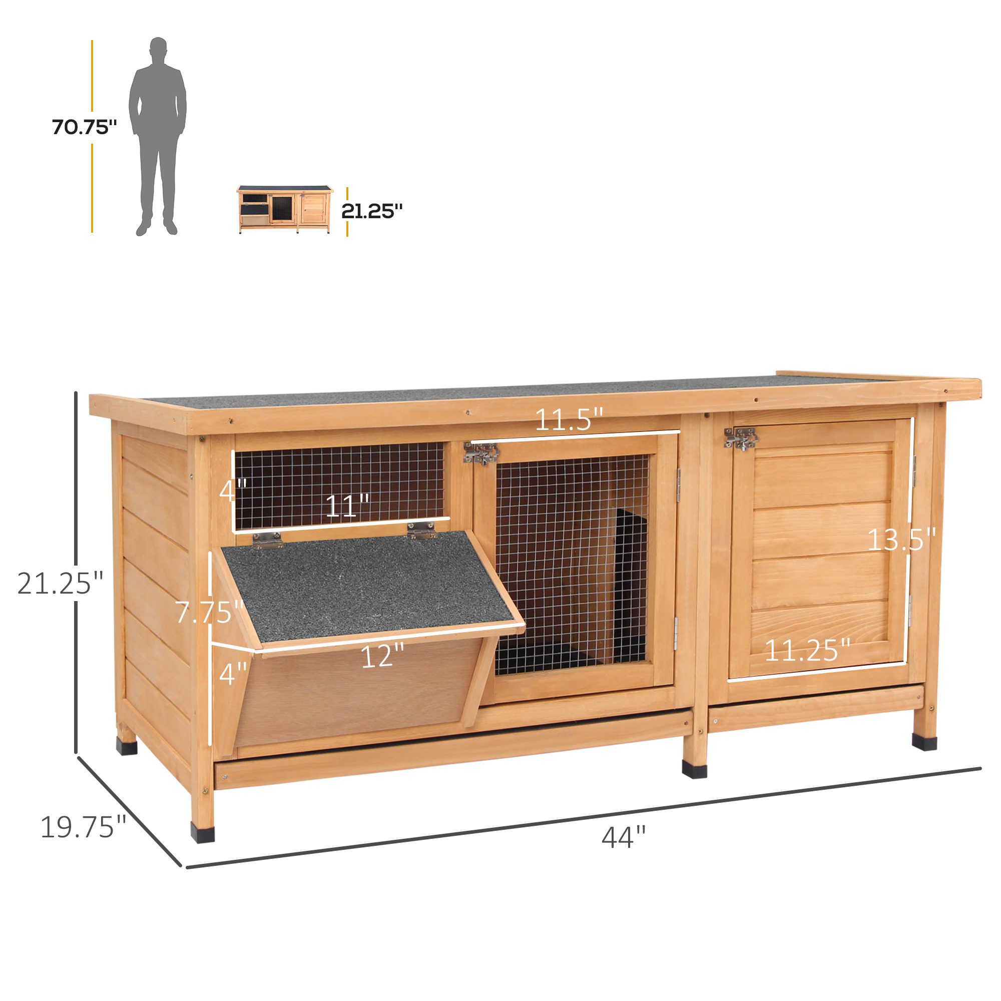 Large Bunny Hutch, Rabbit Cage with 2 Outside Areas and 1 Main House for Small Animals, Yellow - Image 1