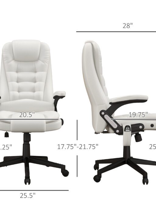 Massage Office Chair, Heated Reclining Computer Chair with 6 Vibration Points, Armrest and Remote, White