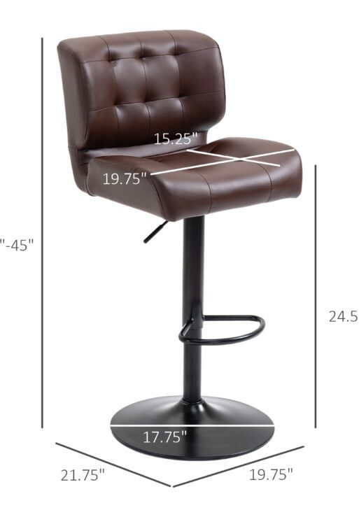 Bar Height Bar Stools Set of 2 with Adjustable Seat, Adjustable Swivel Barstools with Thick Padded Cushion and Metal Footrest for Home Bar, Brown