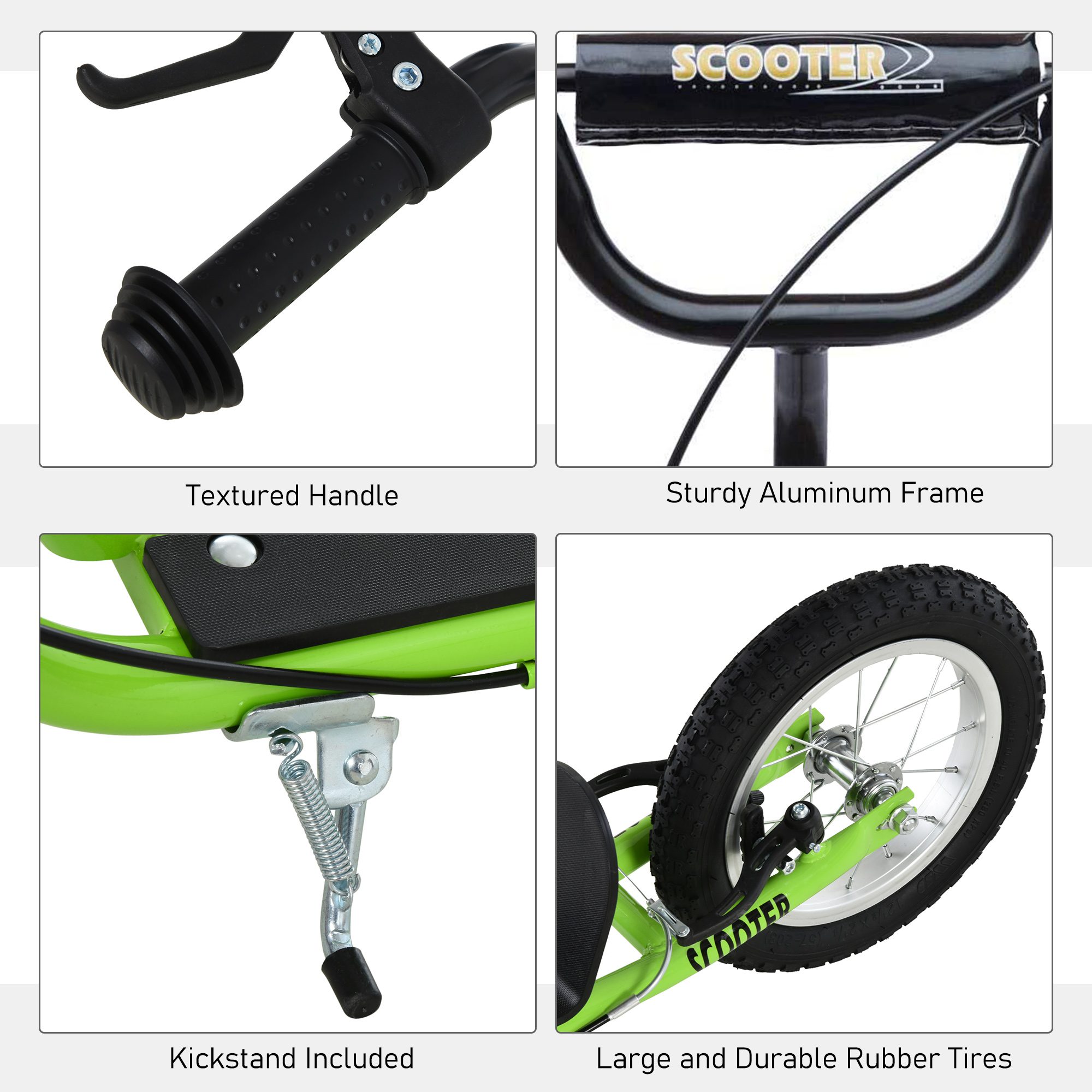 Youth Scooter Kick Scooter for Kids 5+ with Adjustable Handlebar 16" Front and 12" Rear Dual Brakes Inflatable Wheels, Green - Image 5
