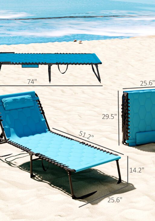 Folding Chaise Lounge Set with Reclining Back, 25.6" x 74" x 14.2", Blue