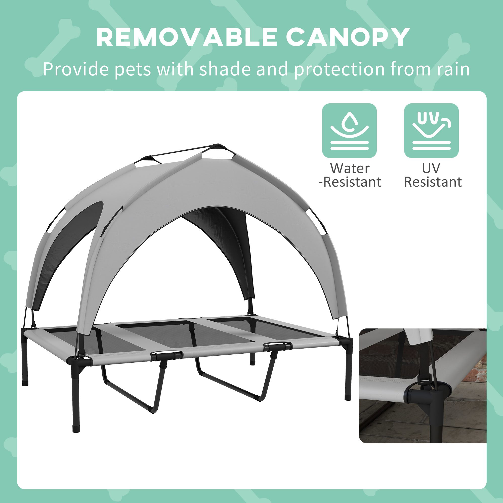 Elevated Dog Bed with Canopy, Raised Outdoor Pet Bed for Camping with Washable Breathable Mesh, 42" x 30" x 37" - Image 3