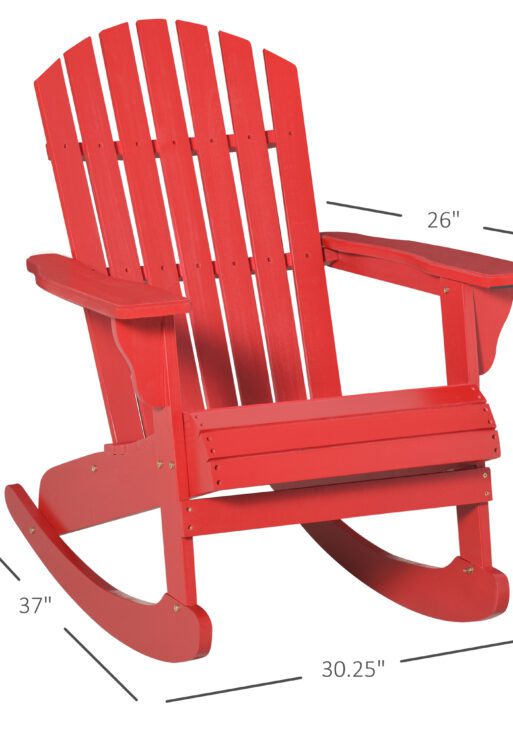 Wooden Adirondack Rocking Chair Outdoor Lounge Chair Fire Pit Seating with Slatted Wooden Design, Fanned Back, Red