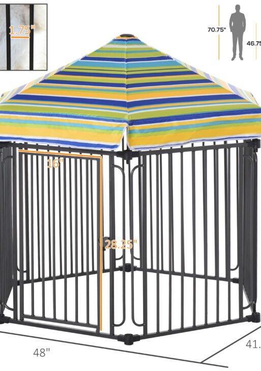 48" x 41" Heavy-Duty Metal Dog Playpen, Outdoor Pet Cage Kennel, Puppy Exercise Fence Barrier with Weather-Resistant Polyester Roof, Locking Door, & Metal Frame