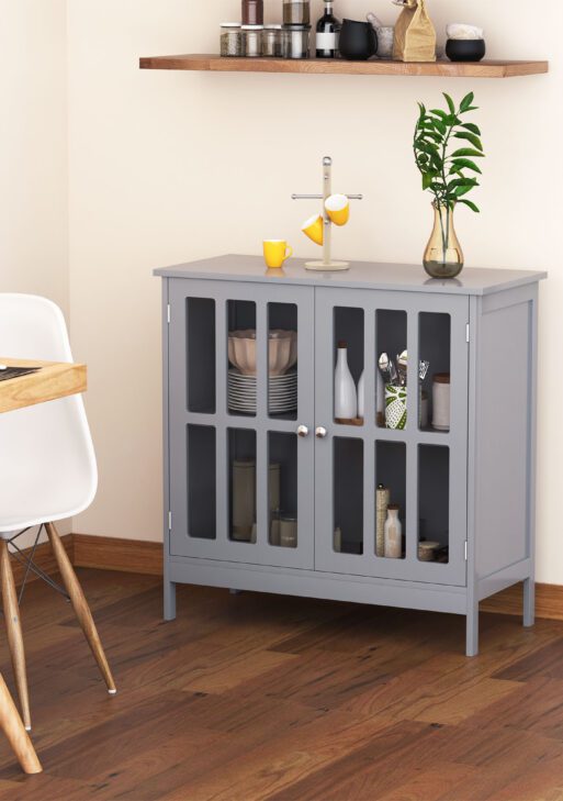 Sideboard Buffet, Storage Cabinet with 2 Doors, Credenza for Multifunction in Kitchen, Console, Living Room, Gray