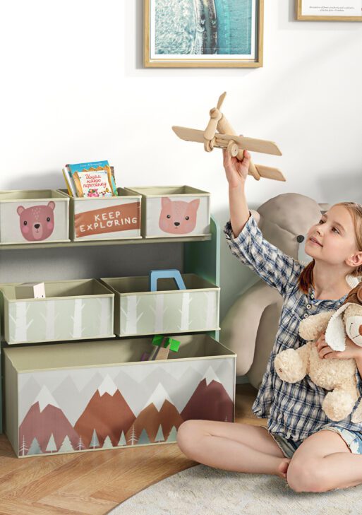 Toy Organizer with 6 Storage Bins, 25" x 12" x 26", Green