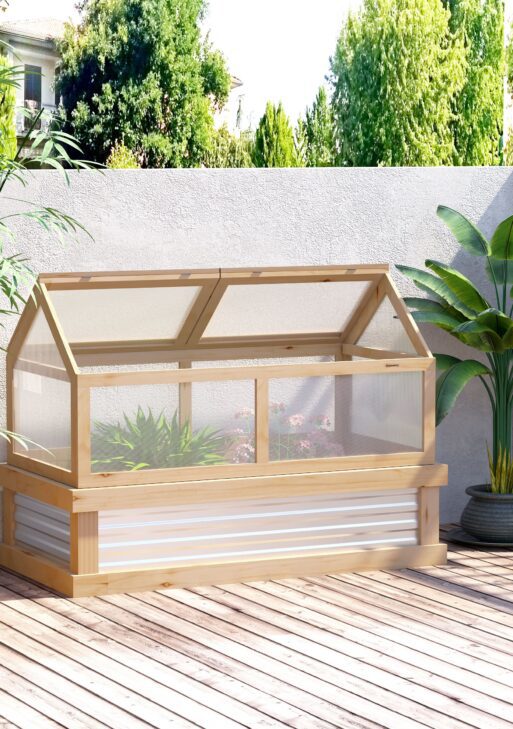48" x 24" x 32.25" Elevated Planting Beds Garden Wooden Cold Frame Greenhouse Flower Planter Protection Wood