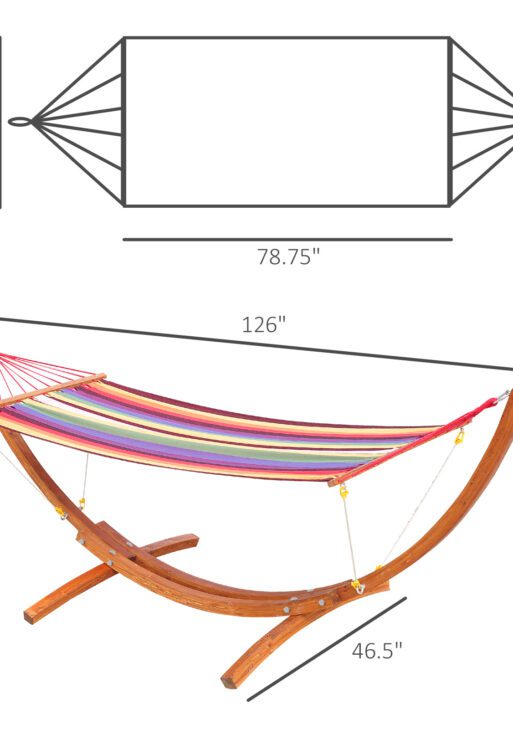 10' Wood Outdoor Hammock, Hammock with Stand Rainbow Bed, Heavy Duty Roman Arc Hammock for Single Person for Patio Backyard Balcony Porch, Multi Color