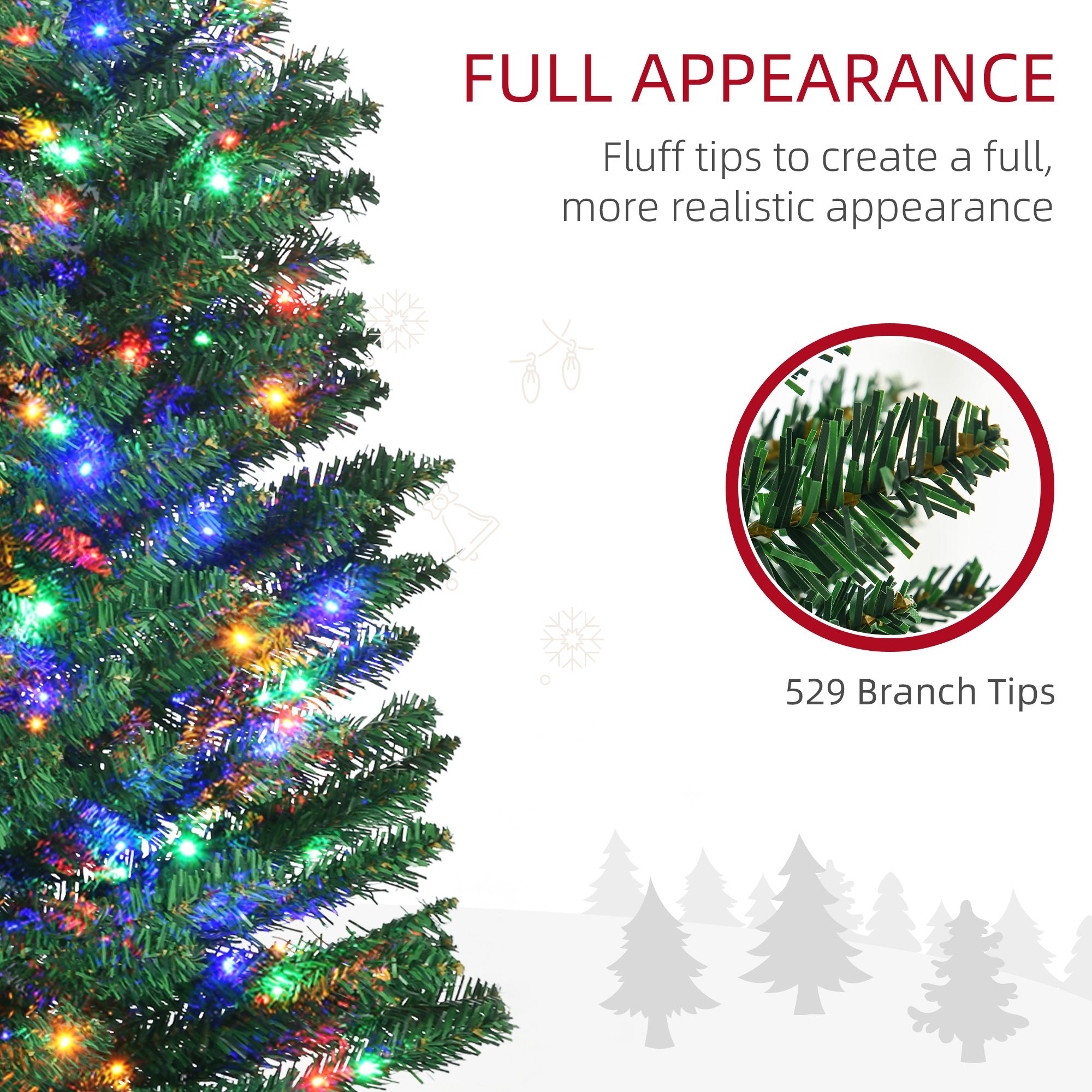 7' Artificial Pencil Christmas Trees Holiday Decoration with Colorful LED Lights, Steel Base, Skinny Shape - Image 4