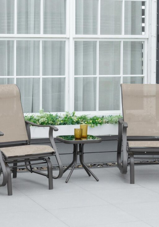Outdoor Gliding Chairs Set Durable Compact for Patio, Bistro Tea Time, Perfect for Couples & Families, Gray