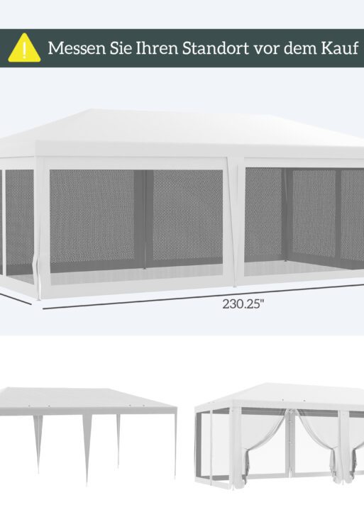 10' x 20' Party Tent, Outdoor Wedding Canopy & Gazebo with Removable Sidewalls, Shade Shelter for Events, BBQs, White