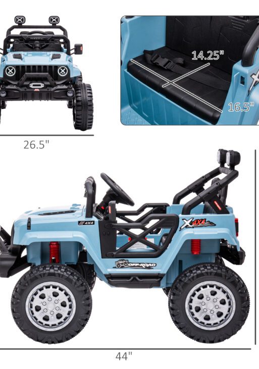 12V Kids Ride on Car with Remote Control, Battery-Operated Ride on Toy with Spring Suspension, Led Lights, Music, Horn, 3 Speeds, USB, MP3, Blue