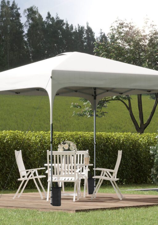 10' x 10' Pop Up Canopy Tent with Wheeled Carry Bag and 4 Sand Bags, Instant Sun Shelter, Tents for Parties, Height Adjustable, for Outdoor, Garden, Patio, White