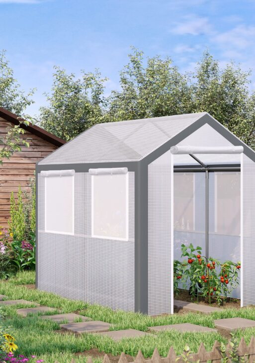 8' L x 6' W x 7' H Outdoor Walk-In Tunnel Greenhouse with Roll-up Windows, 2 Zippered Doors, & Weather Cover