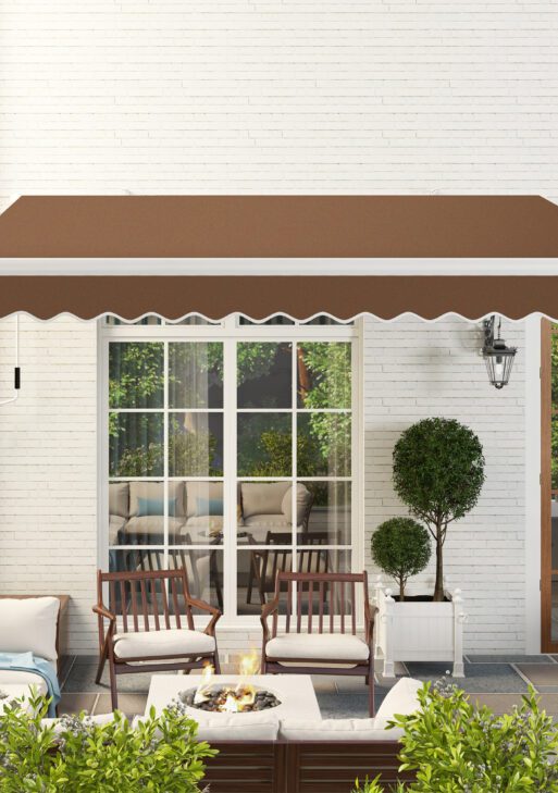 13' x 8' Retractable Awning, Patio Awnings, Sunshade Shelter w/ Manual Crank Handle, UV & Water-Resistant Fabric and Aluminum Frame for Deck, Balcony, Yard, Coffee Brown