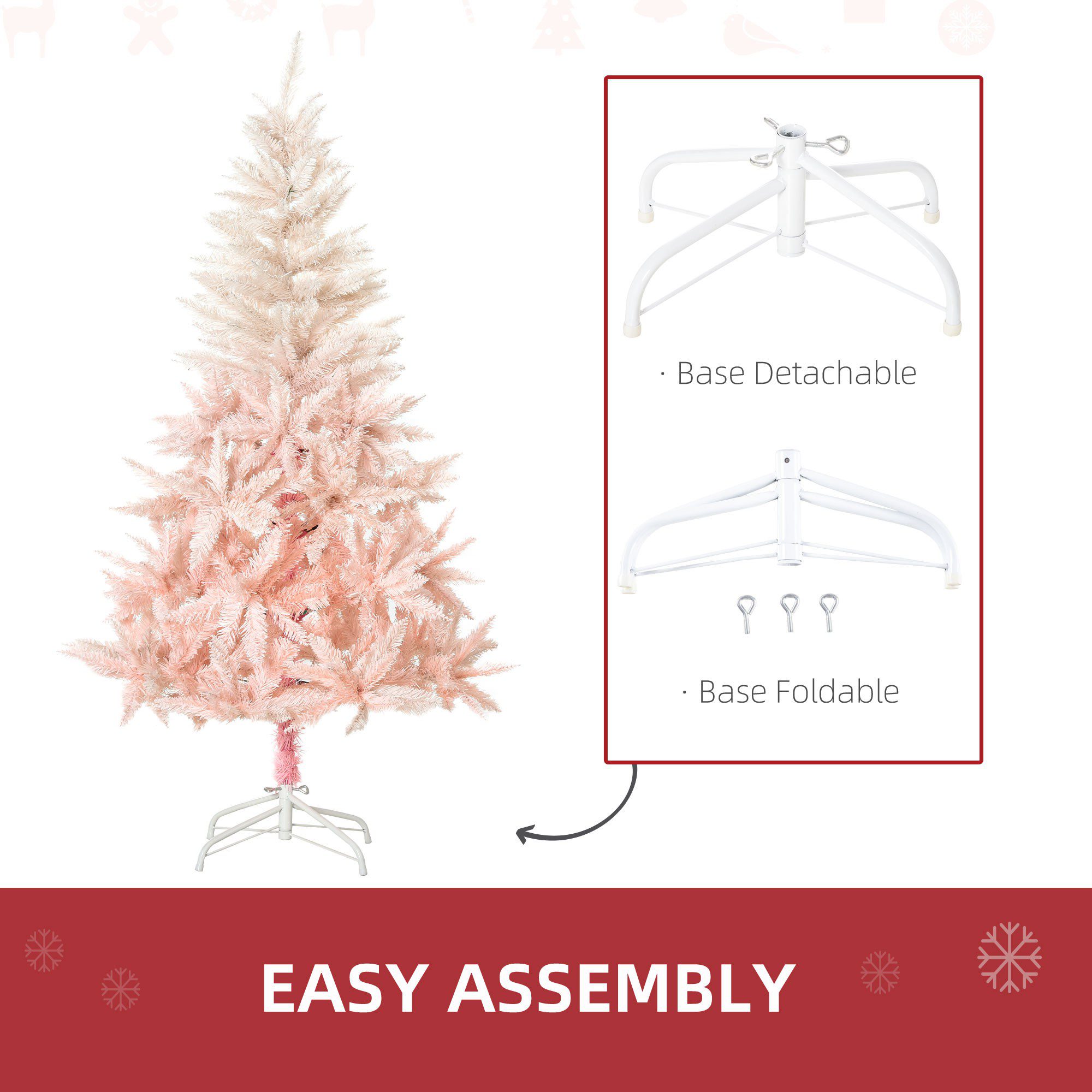 7ft Unlit Spruce Artificial Christmas Tree with Realistic Branches and 1000 Tips, Pink - Image 3