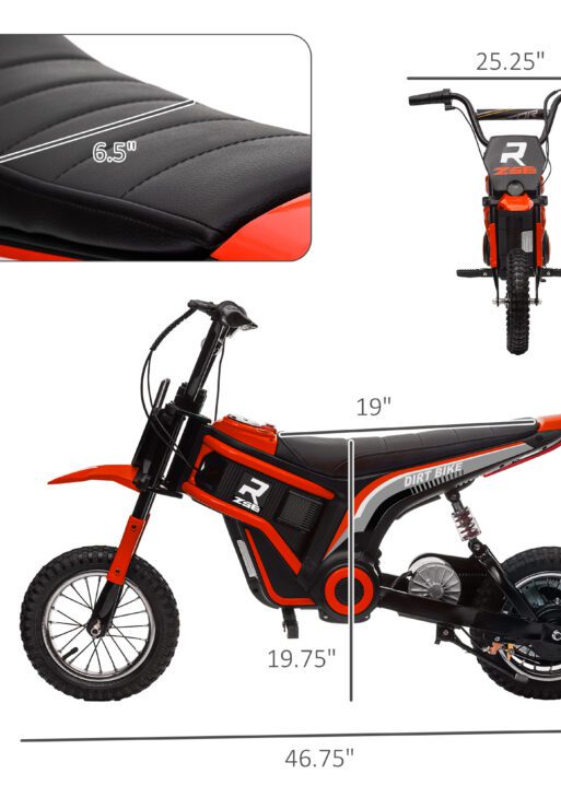 Kids Electric Dirt Bike, 24V 350W, 12-inch, Up to 15 MPH, Red