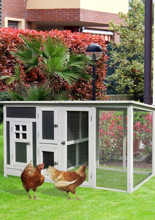 63" Chicken Coop Wooden Chicken House Rabbit Hutch Poultry Cage Hen Pen Backyard PC Roof with Run Box