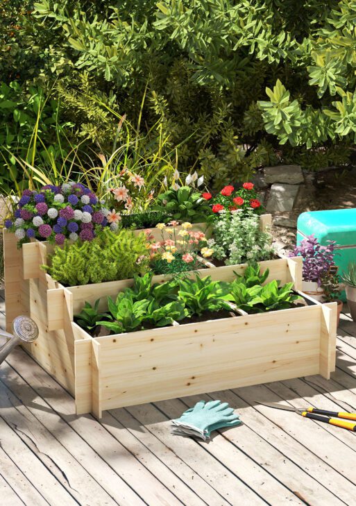 3 Tier Raised Garden Bed with 9 Grow Grids and Non-woven Fabric for Vegetables, Flower, Herb Outdoor Indoor Use