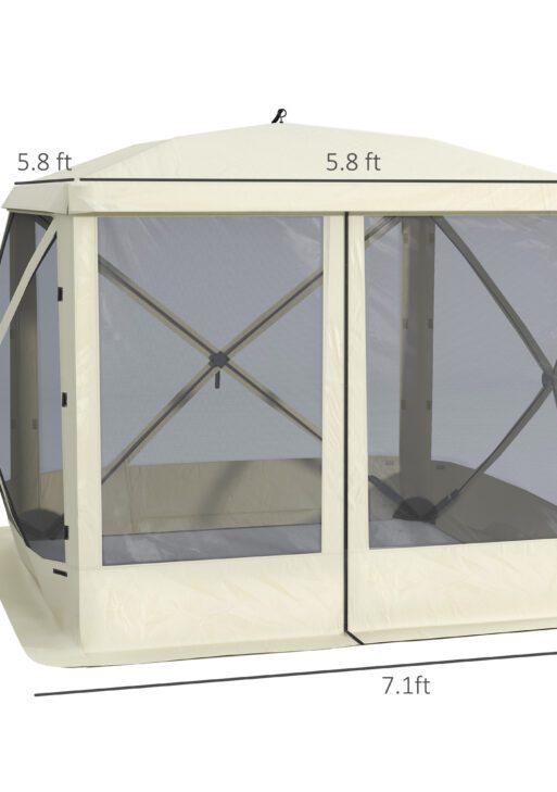 Pop Up Camping Canopy Gazebo Screen Shelter Tent with Single Person Easy Set-Up, Ventilating Mesh, Portable Carry Bag for Outdoor Camping Party Event, 7x7FT, Beige