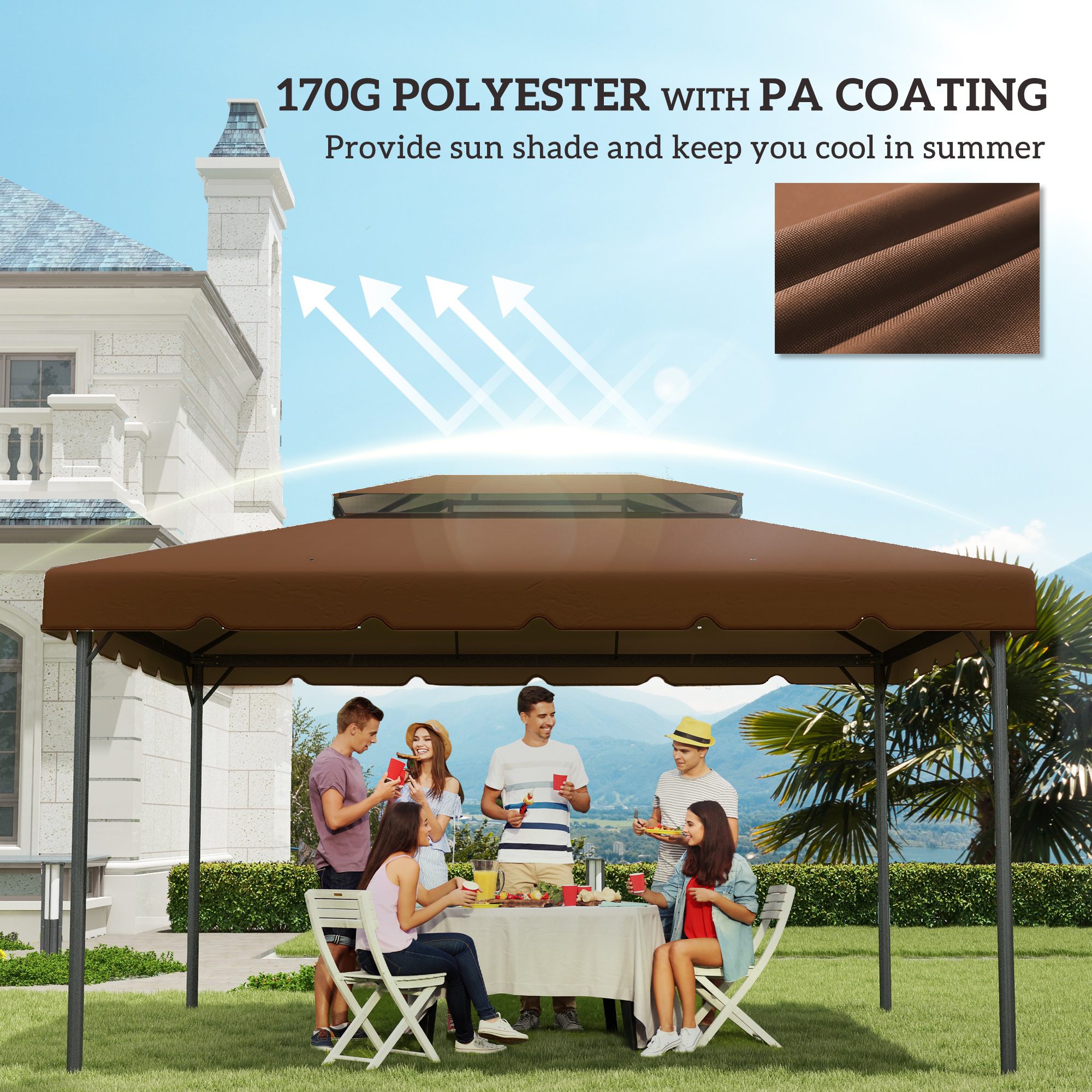 Model 84C-101 or 84C-144 13' x 10' Gazebo Replacement Canopy, Gazebo Top with Double Vented Roof (TOP ONLY), Coffee - Image 4