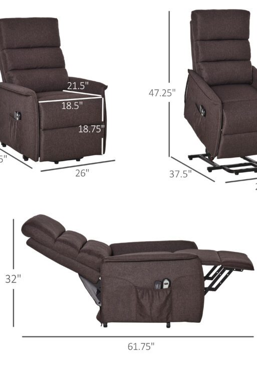 Power Lift Chair with Vibration Massage, Fabric Upholstered Recliner Chair for Elderly with Remote Control, Side Pockets, Brown