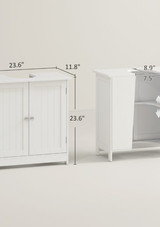 Under Sink Bathroom Cabinet, Pedestal Sink Storage Cabinet with 2 Doors, Shelf and U-Shape, White