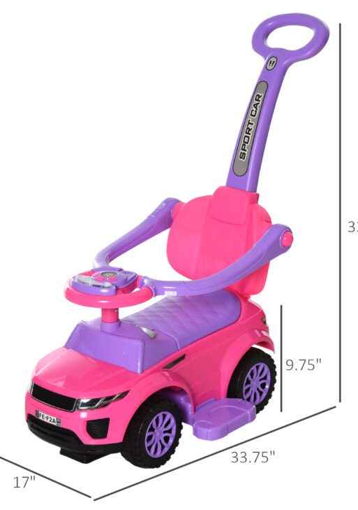 2 In 1 Push Cars for Toddlers Kid Ride on Push Car Stroller Sliding Car with Horn Music Light Function Secure Bar Ride on Toy for Boy Girl 1-3 Years Old Pink