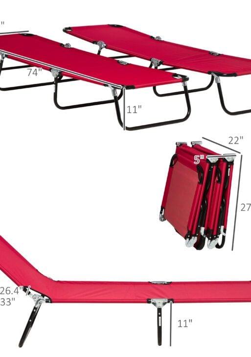 2 Piece Folding Chaise Lounge Pool Chairs, Outdoor Sun Tanning Chairs with 5-Level Reclining Back, Steel Frame for Beach, Yard, Patio, Red