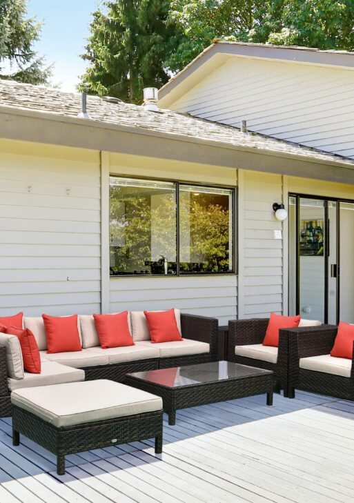 Patio Furniture Set, 9 Piece Outdoor Sectional Sofa, All-Weather PE Rattan Wicker Conversation Set with Chairs, Ottoman, Loveseat, Coffee and Side Table, Cushions, Sand