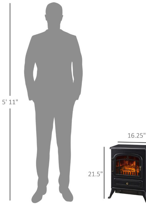 Fireplace Stove, Electric Fireplace Heater with Realistic LED Flames and Logs, 725W/1450W, Black