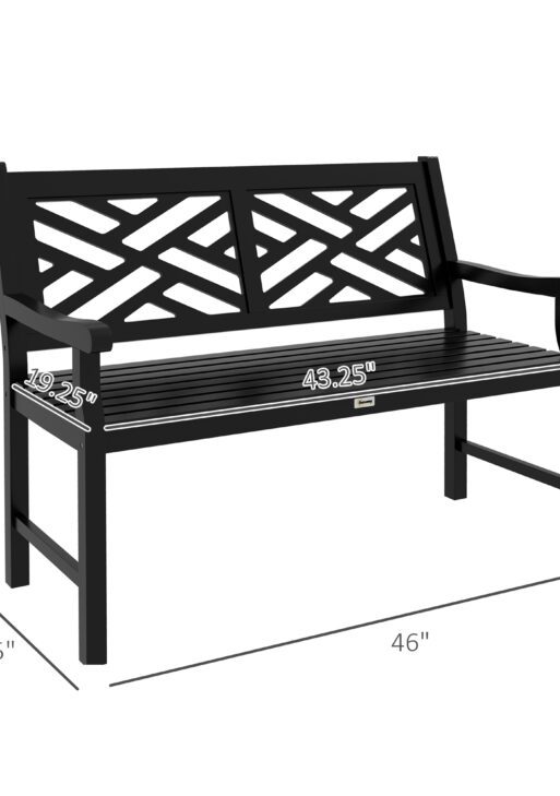 Outdoor Garden Bench, Wooden Frame Patio Bench with Geometric Pattern, 43.25 Inch Weatherproof 2-Person Love Seat for Garden, Lawn, Porch, Yard, Work Entryway, Black
