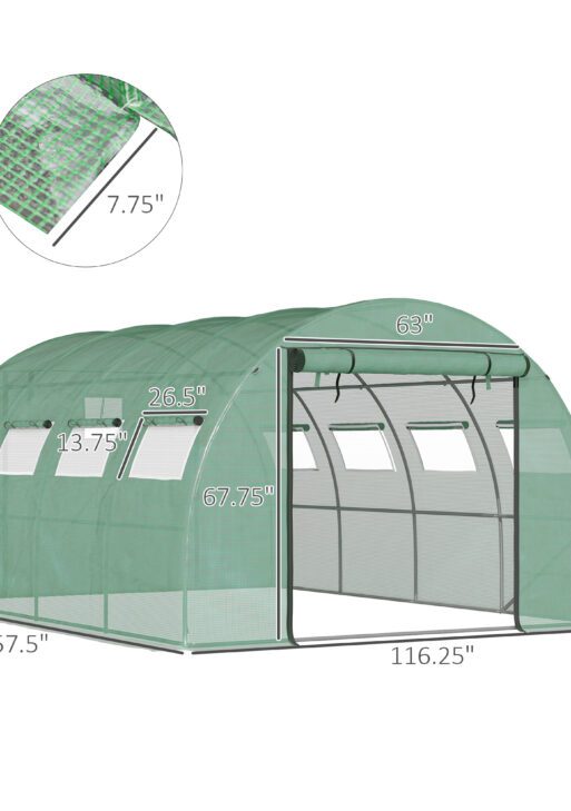 13' x 10' x 6.5' Walk-in Tunnel Greenhouse with 2 Zippered Mesh Doors & 10 Mesh Windows, Upgraded Gardening Plant Hot House with Galvanized Steel Hoops, Green