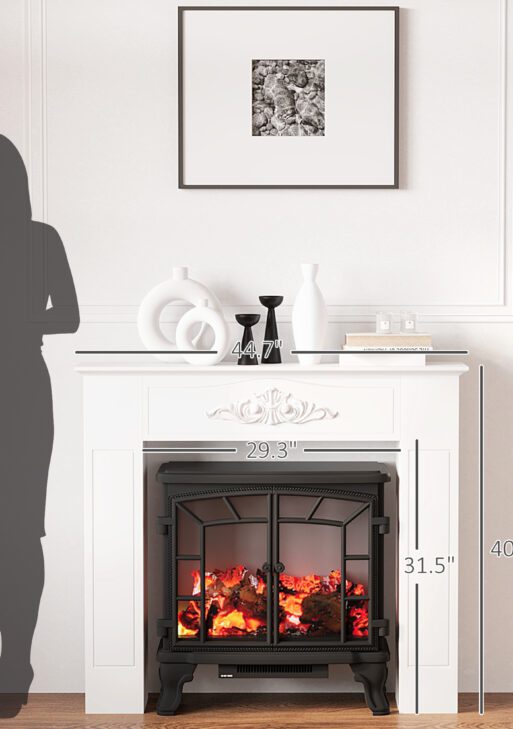 Modern Fireplace Mantel, Freestanding Fireplace Surround with Leg for Electric Fireplaces, 44.7" W x 40" H, White