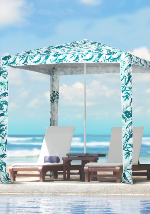 Quick Beach Cabana Canopy Umbrella, 6.5' Easy-Assembly Sun-Shade Shelter with Sandbags and Carry Bag, Cool UV50+ Fits Kids & Family, Green Coconut Palm